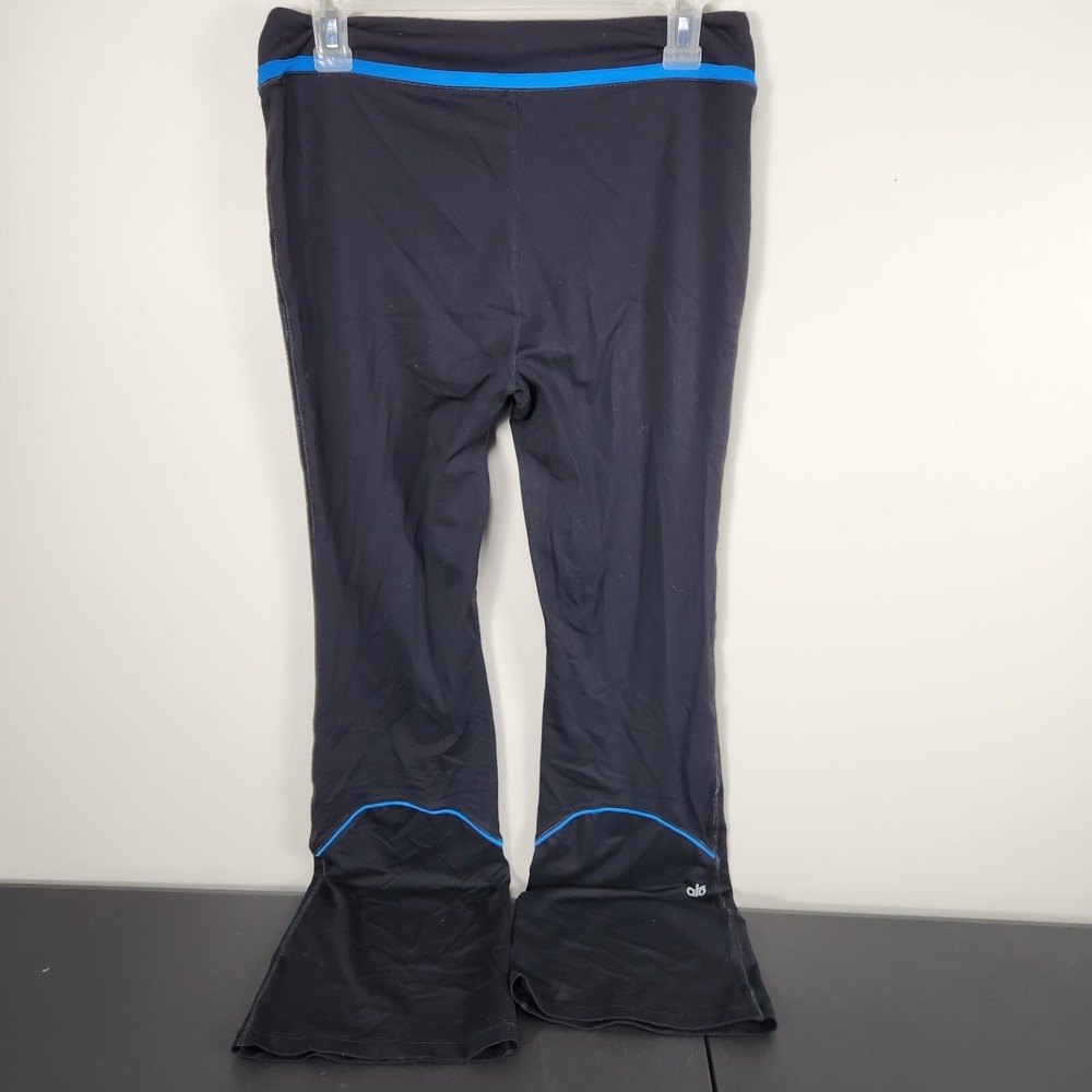 Alo Yoga Flare Leggings Black Blue Contrast Trim Bootcut Yoga Pants Women Medium - Picture 3 of 8